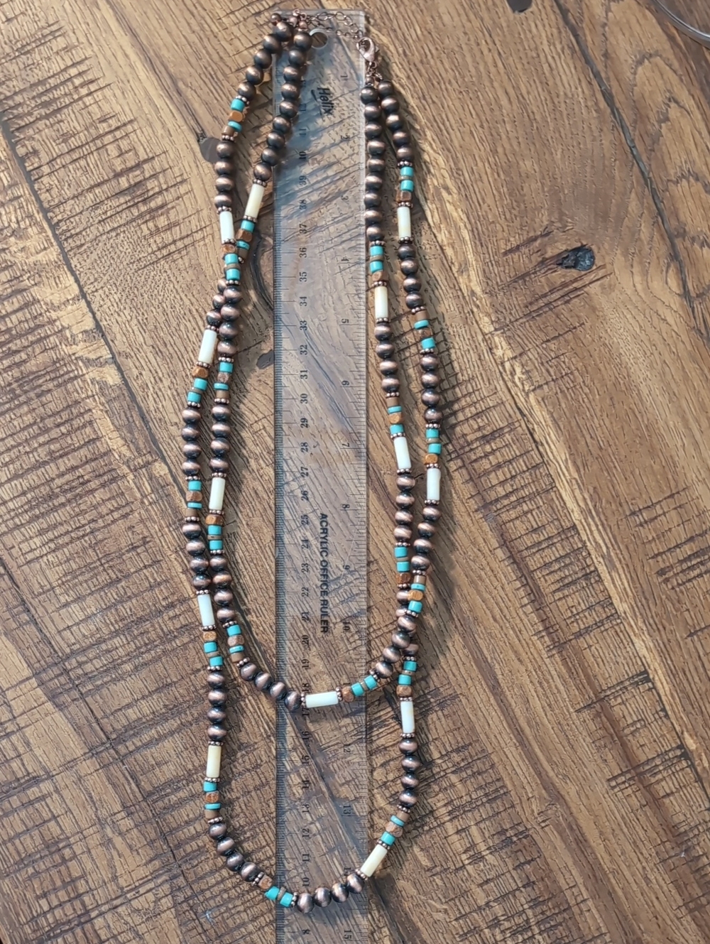 Triple Strand Turquoise & Copper Bead Necklace - Women Jewelry